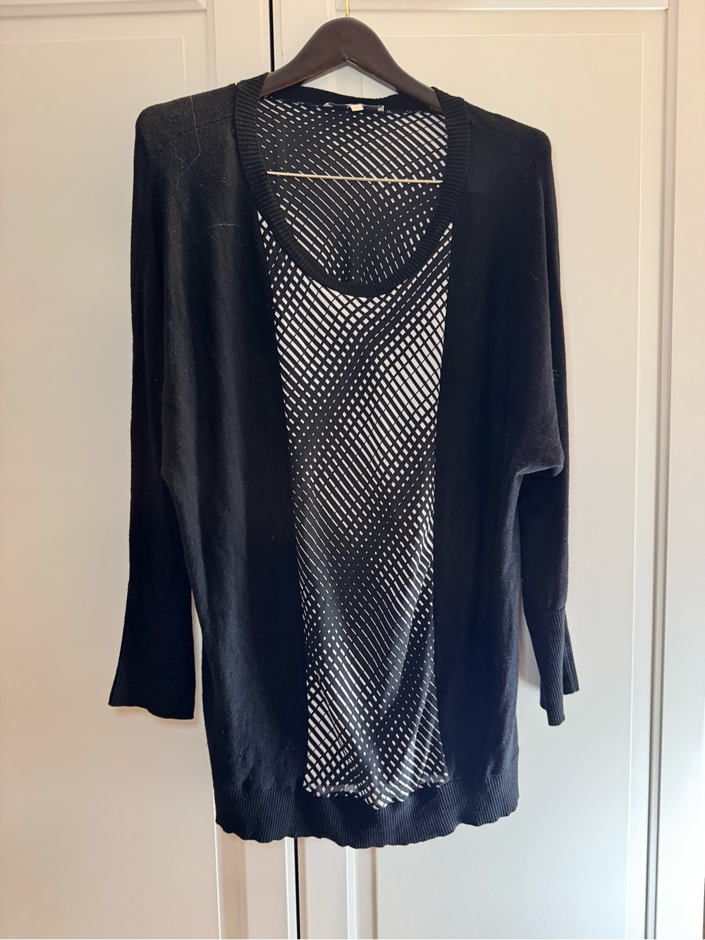 Sejour Women's 2X Plus Black Geometric panels Knit Crew Neck Pullover Sweater - Picture 4 of 10